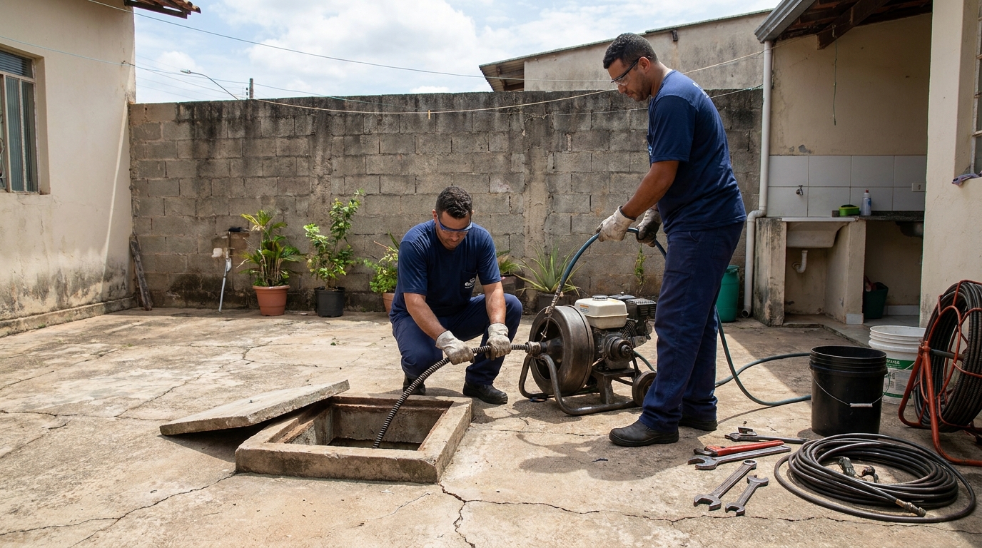Desentupimento de esgoto residencial em Salvador‑BA