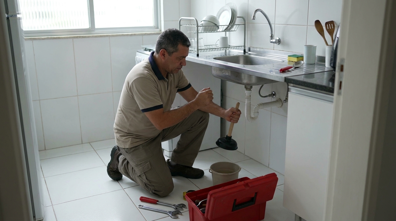 Desentupimento de pia residencial em Salvador‑BA