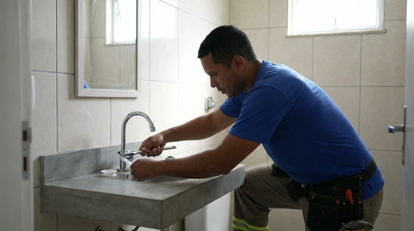 Encanador instalando torneira em Salvador‑BA