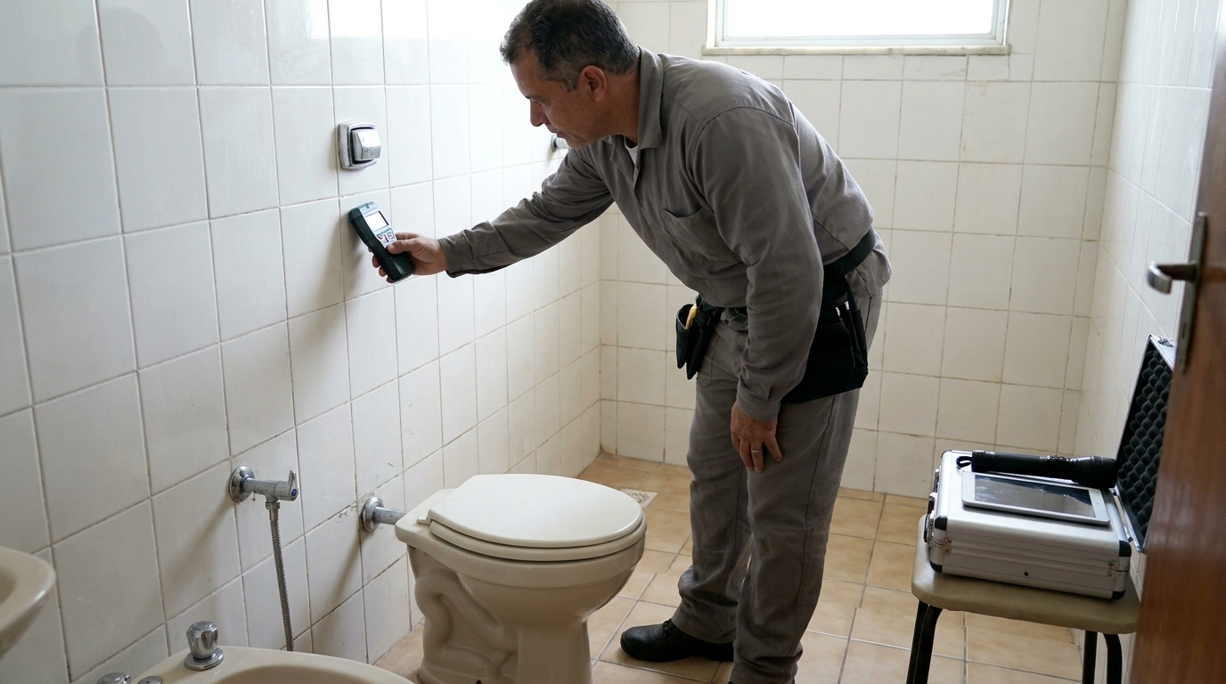 Técnico de caça vazamento analisando tubulação em Salvador‑BA