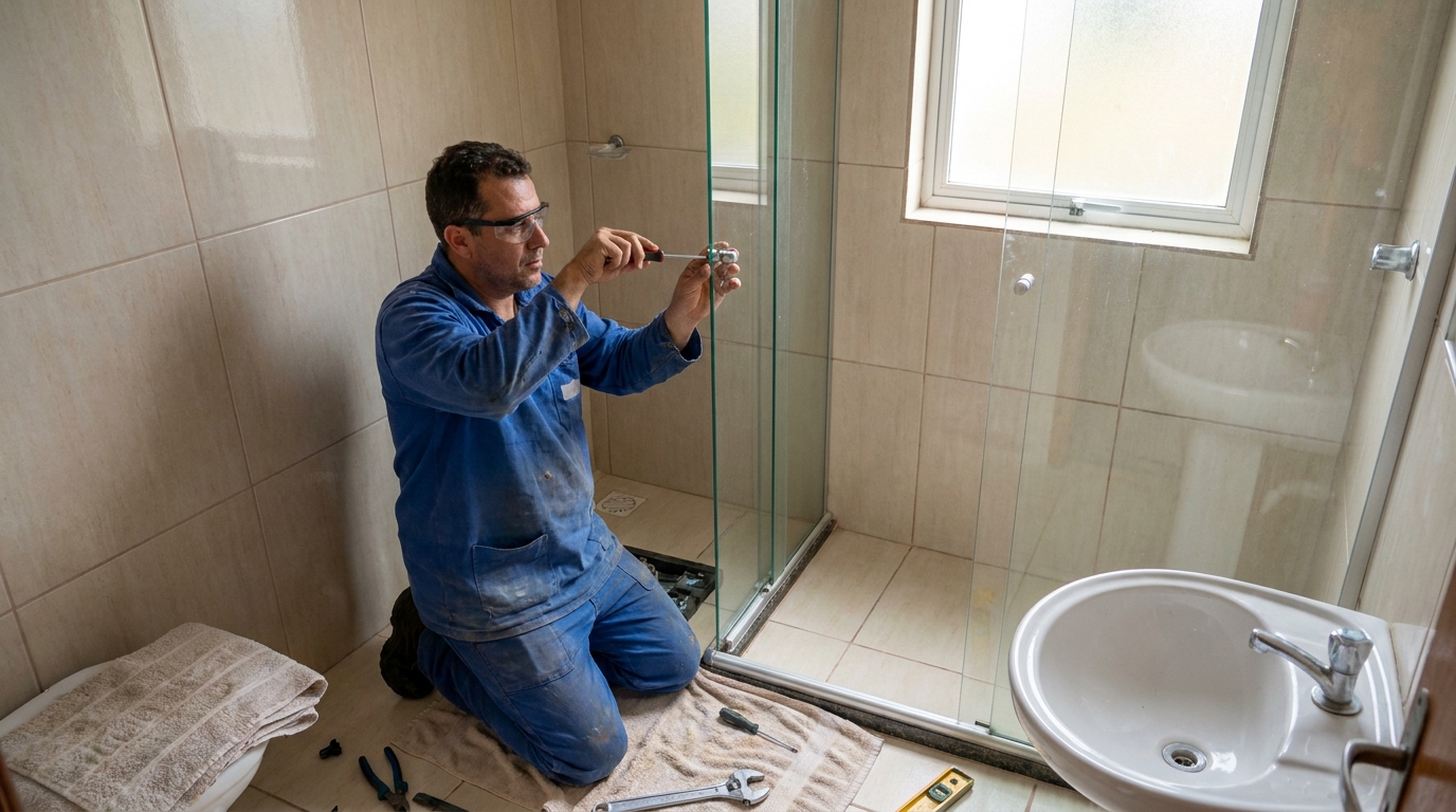 Técnico realizando manutenção de box em Salvador‑BA
